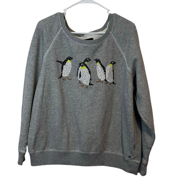 American Eagle Women’s Penguin Sequin Gray Crewneck Sweatshirt Size XXL Winter - Picture 1 of 11